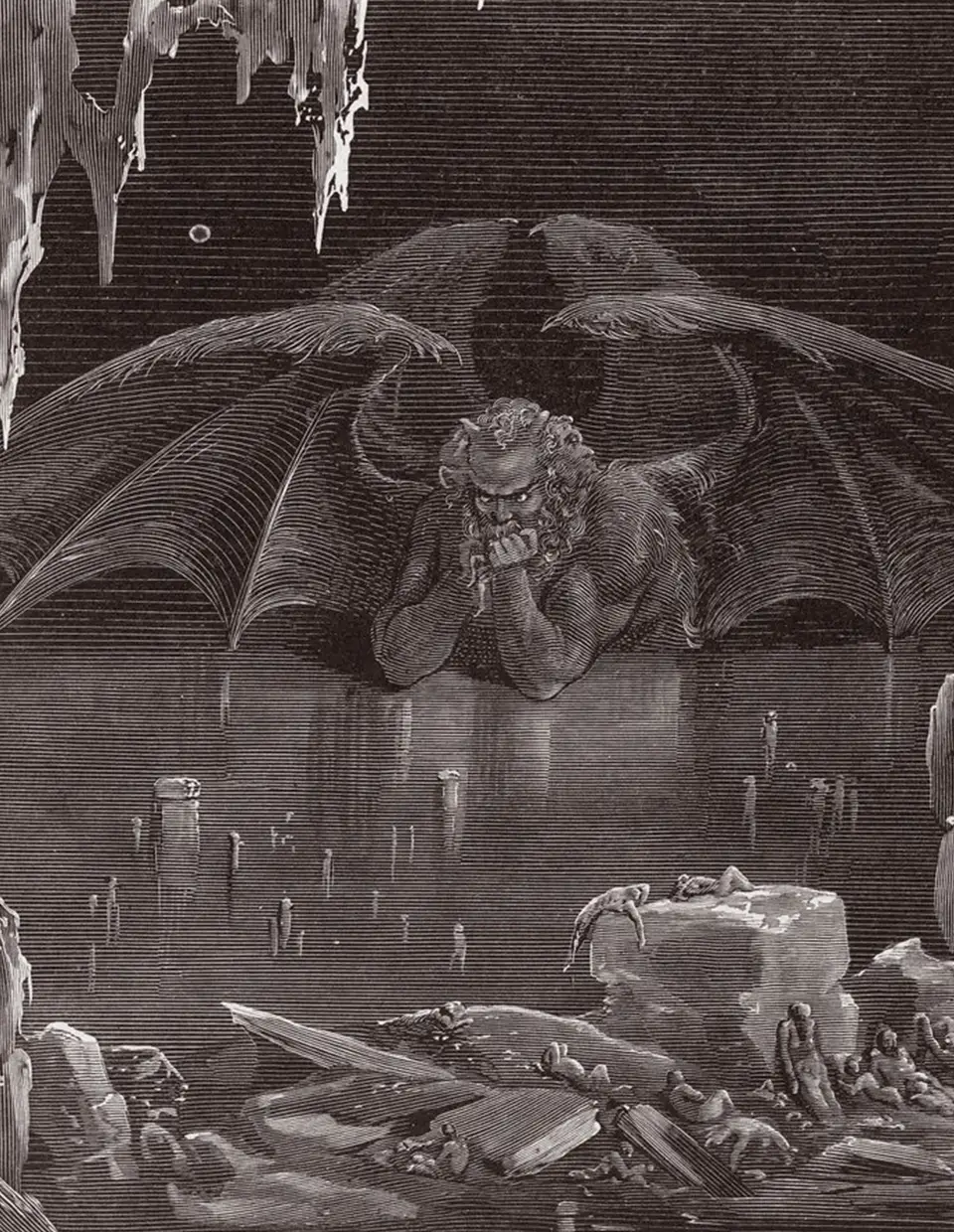Gustave Doré engraving of Lucifer descending through darkness