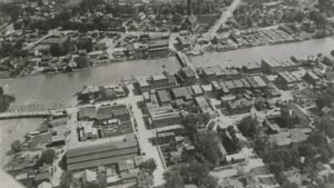 Historic aerial view of Wallaceburg Ontario near the landscape associated with the Baldoon Mystery