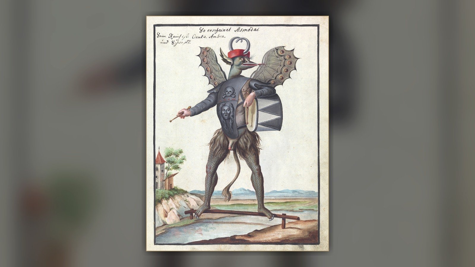 Asmodai watercolor in Wellcome MS 1766 Noli Me Tangere
