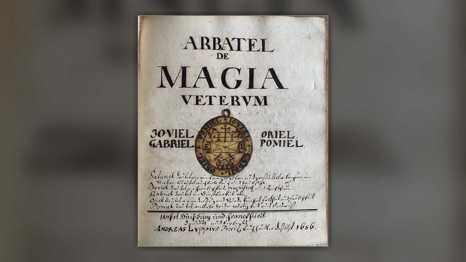 Title page of the 1686 Andreas Luppius edition of Arbatel de Magia Veterum