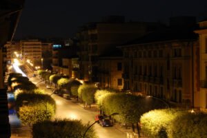 Night view along Viale Principe di Napoli in Benevento, city of the Janara tradition