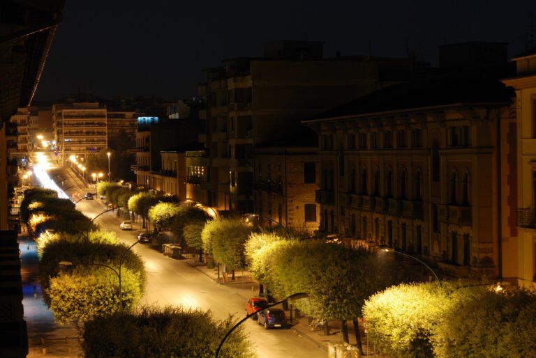 Night view along Viale Principe di Napoli in Benevento, city of the Janara tradition