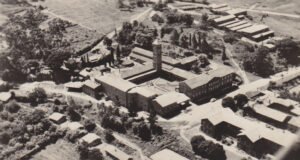 Historical aerial view of Mariannhill Monastery in KwaZulu-Natal, centre of the mission network connected to the Clara Cele account