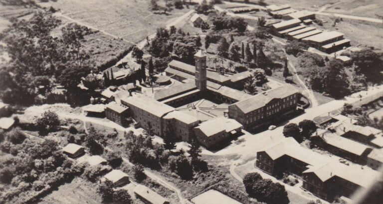 Historical aerial view of Mariannhill Monastery in KwaZulu-Natal, centre of the mission network connected to the Clara Cele account