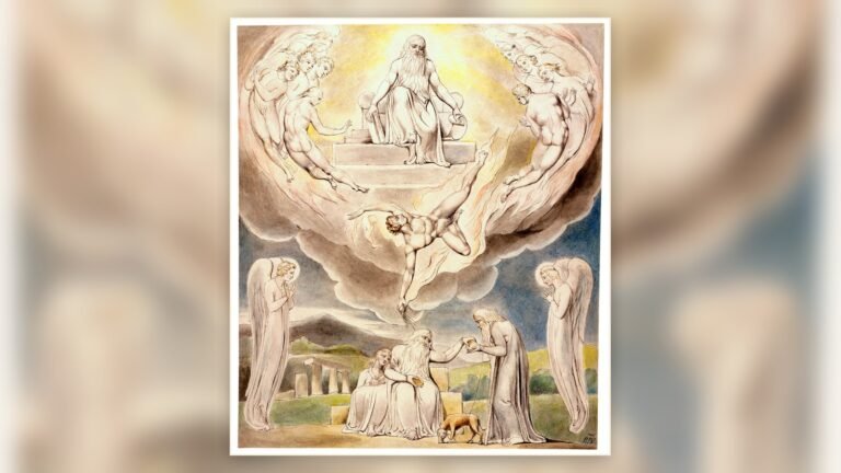 William Blake illustration of Satan departing from the presence of the Lord in the Book of Job