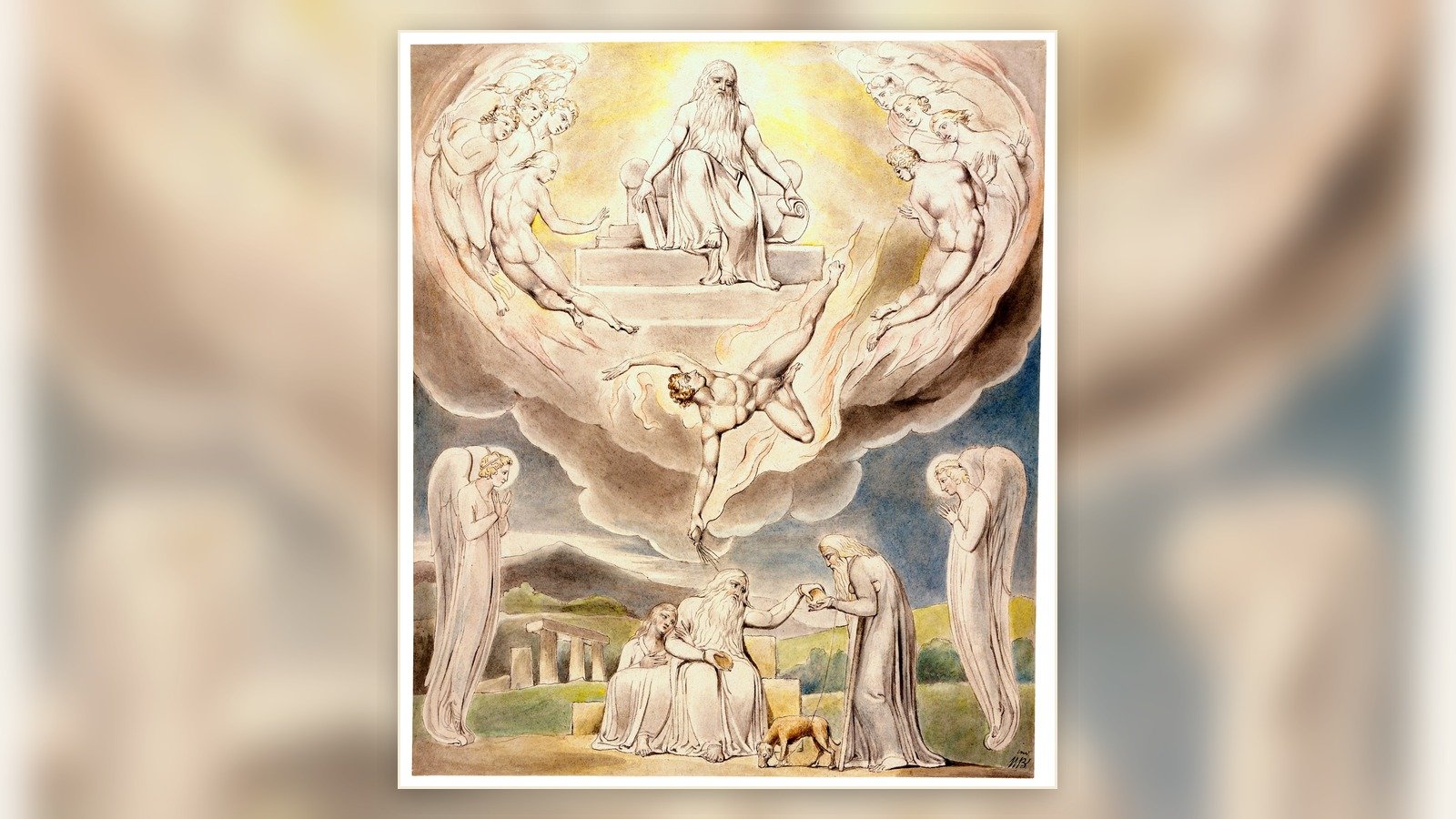 William Blake illustration of Satan departing from the presence of the Lord in the Book of Job