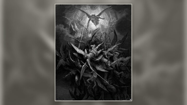 Gustave Doré illustration of Michael casting down the rebel angels in Paradise Lost