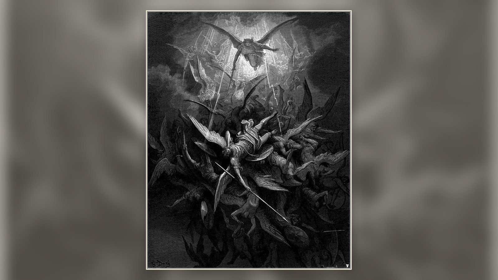 Gustave Doré illustration of Michael casting down the rebel angels in Paradise Lost