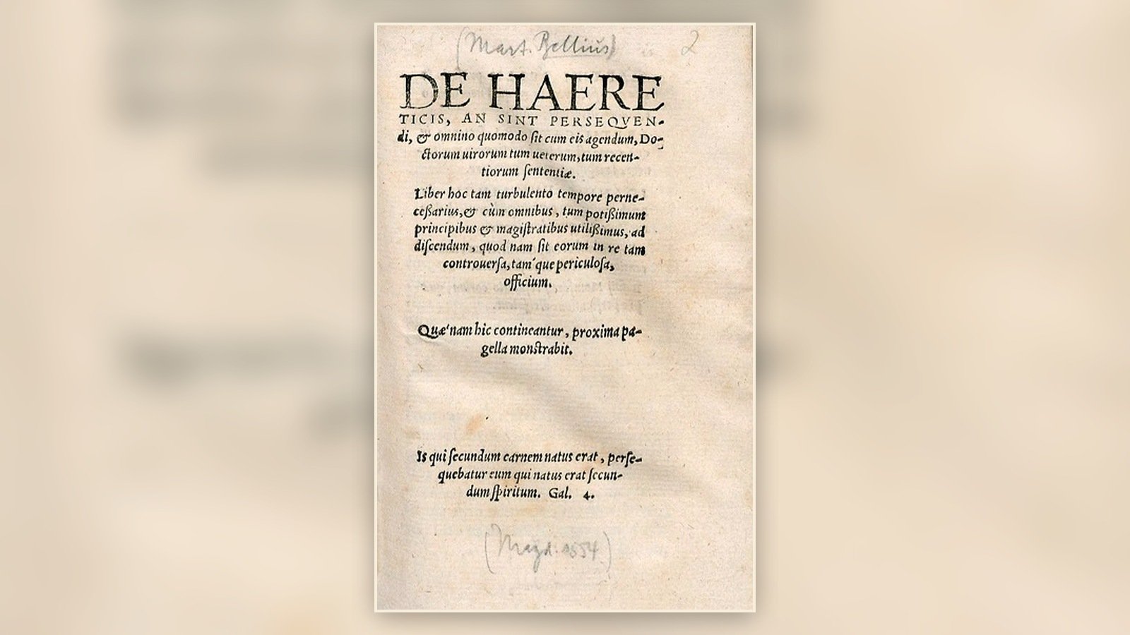 Title page of Sebastian Castellio’s 1554 work on whether heretics should be persecuted