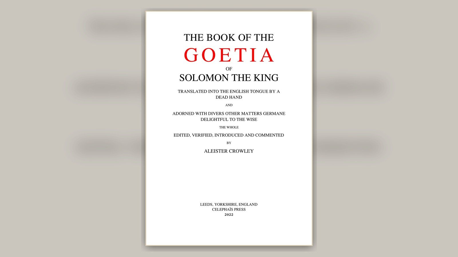 Title page of The Book of the Goetia of Solomon the King